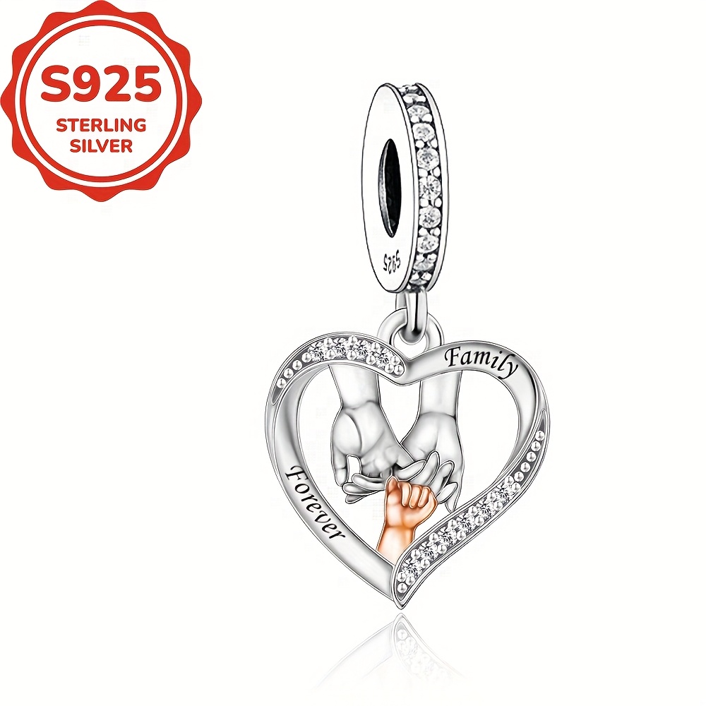 925 Sterling Silver Family Hand-Holding Heart Charm